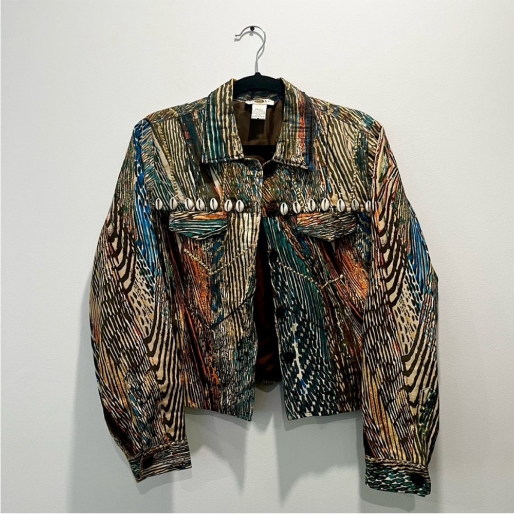 Multicolor Jean Jacket with Shell Accents - Picture 3 of 9